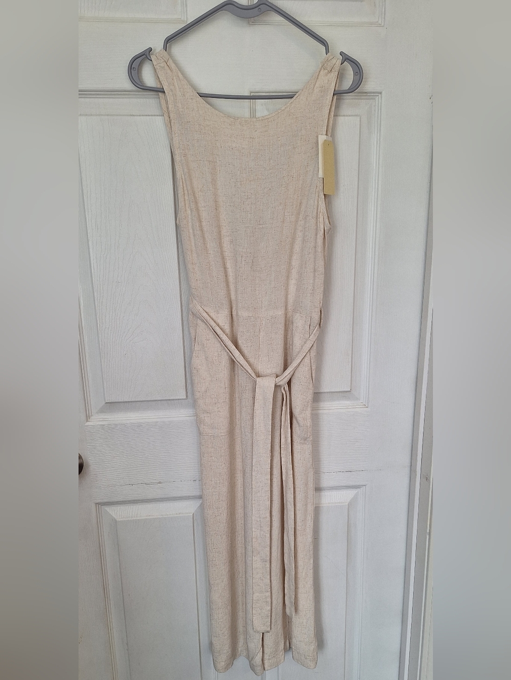 Monteau Cropped Jumpsuit Linen Blend Beige Tie Waist Sleeveless Boho Small